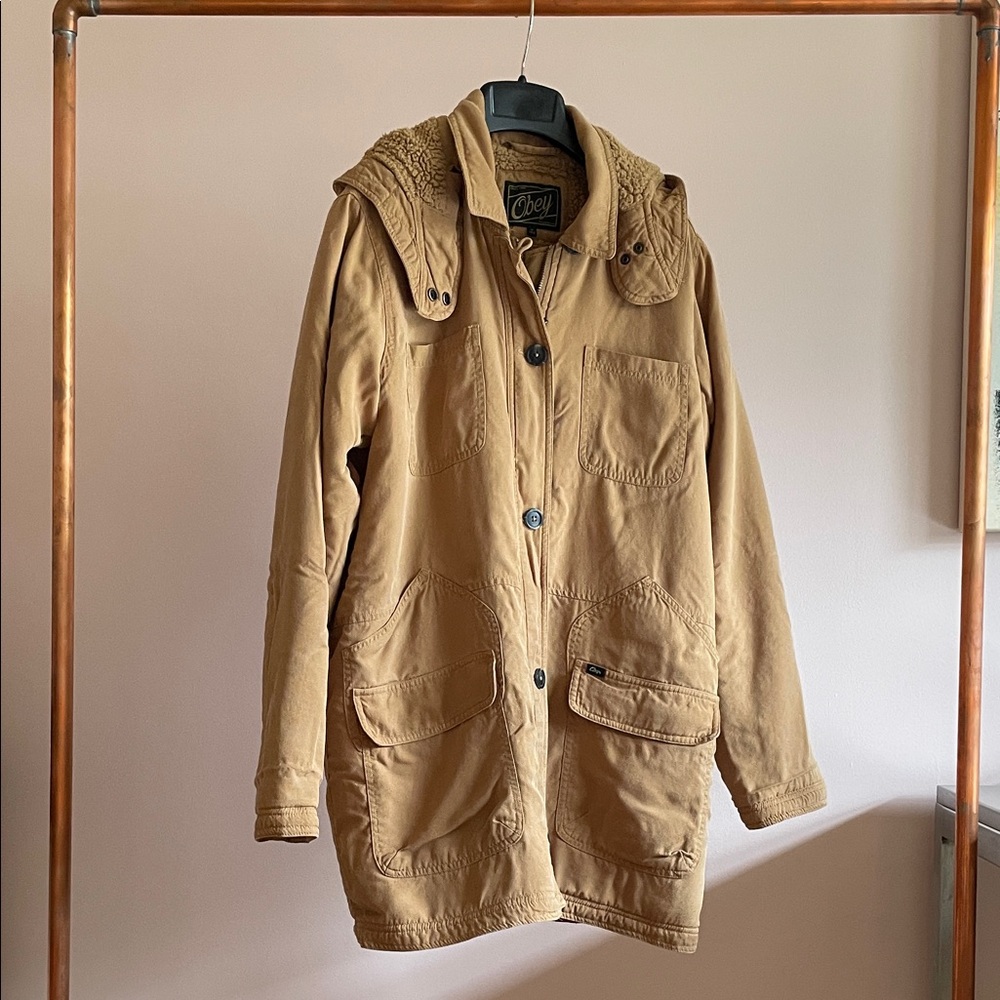 Obey Tan Hooded Field Jacket | size M